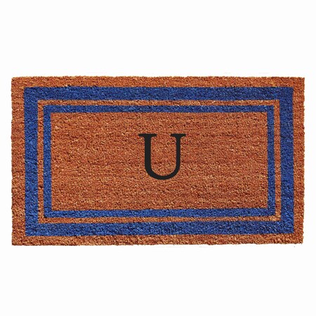 Monogram Door Mat, Natural, Blue, 18 in W x 30 in L